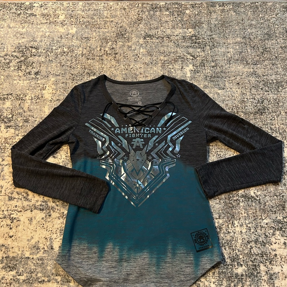 American Fighter Women's Charcoal and Teal Blouse